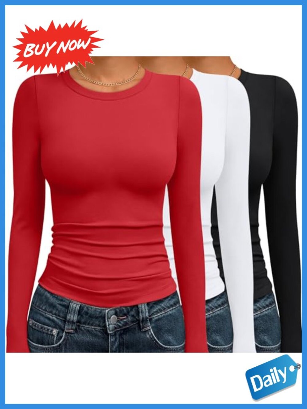 3 Pack Womens Long Sleeve Basic T-Shirts Compression Underscrub Layering Tops